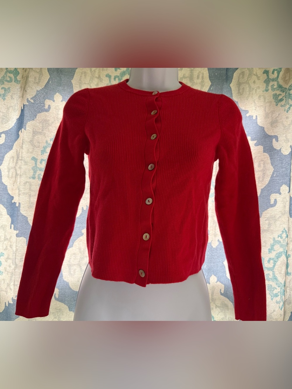Joie Red Ribbed Merino Wool Cropped Cardigan Sweater S  Coquette Girl